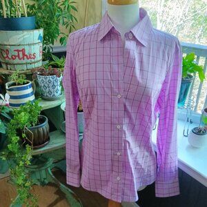 Banana Republic Women's Purple Pane Checkered Work Button Up Shirt Blouse Size L